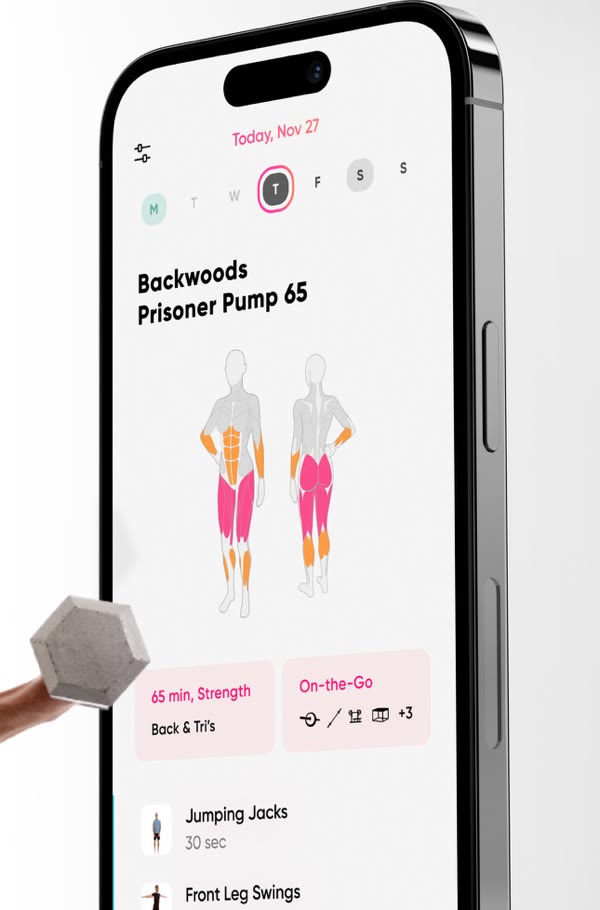 GAIN app showing a personalized workout plan